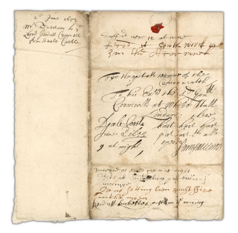 Rare 'Post Haste' letter to Oliver Cromwell