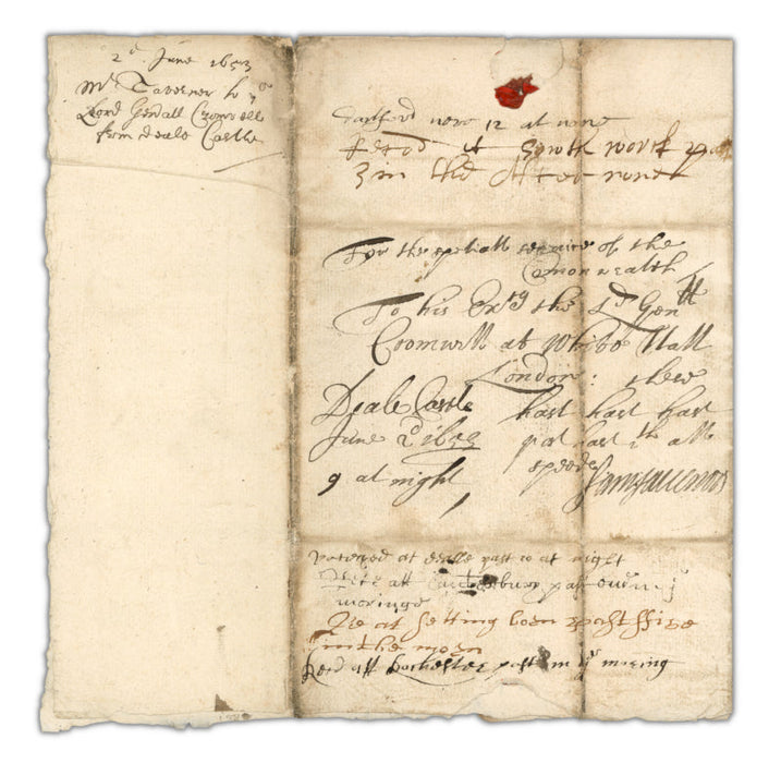 Rare 'Post Haste' letter to Oliver Cromwell