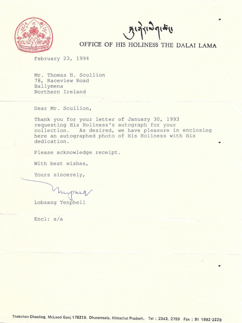 Dalai Lama signed colour photograph