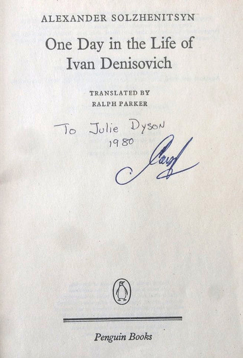 Alexandr Solzhenitsyn signed copy of One Day in the Life of Ivan Denisovich