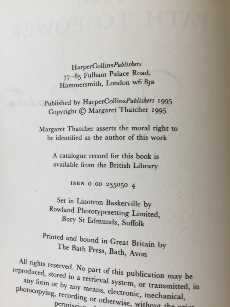 Margaret Thatcher autographed limited edition book