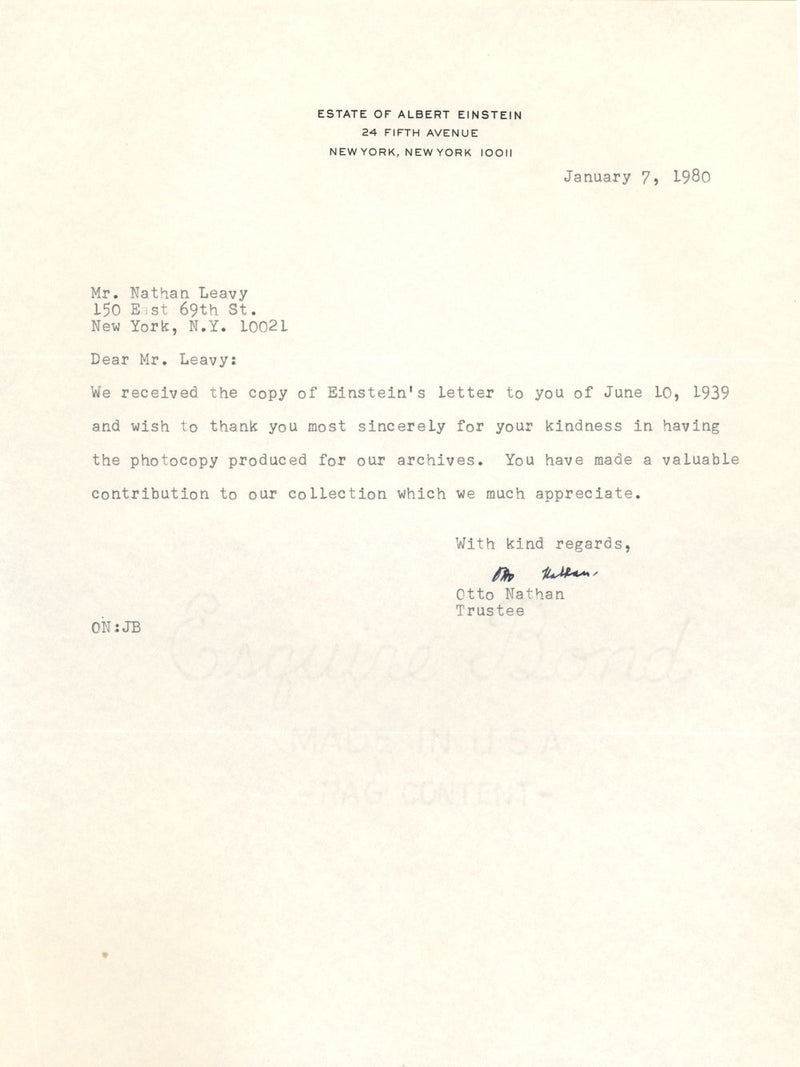 Albert Einstein typed and signed letter