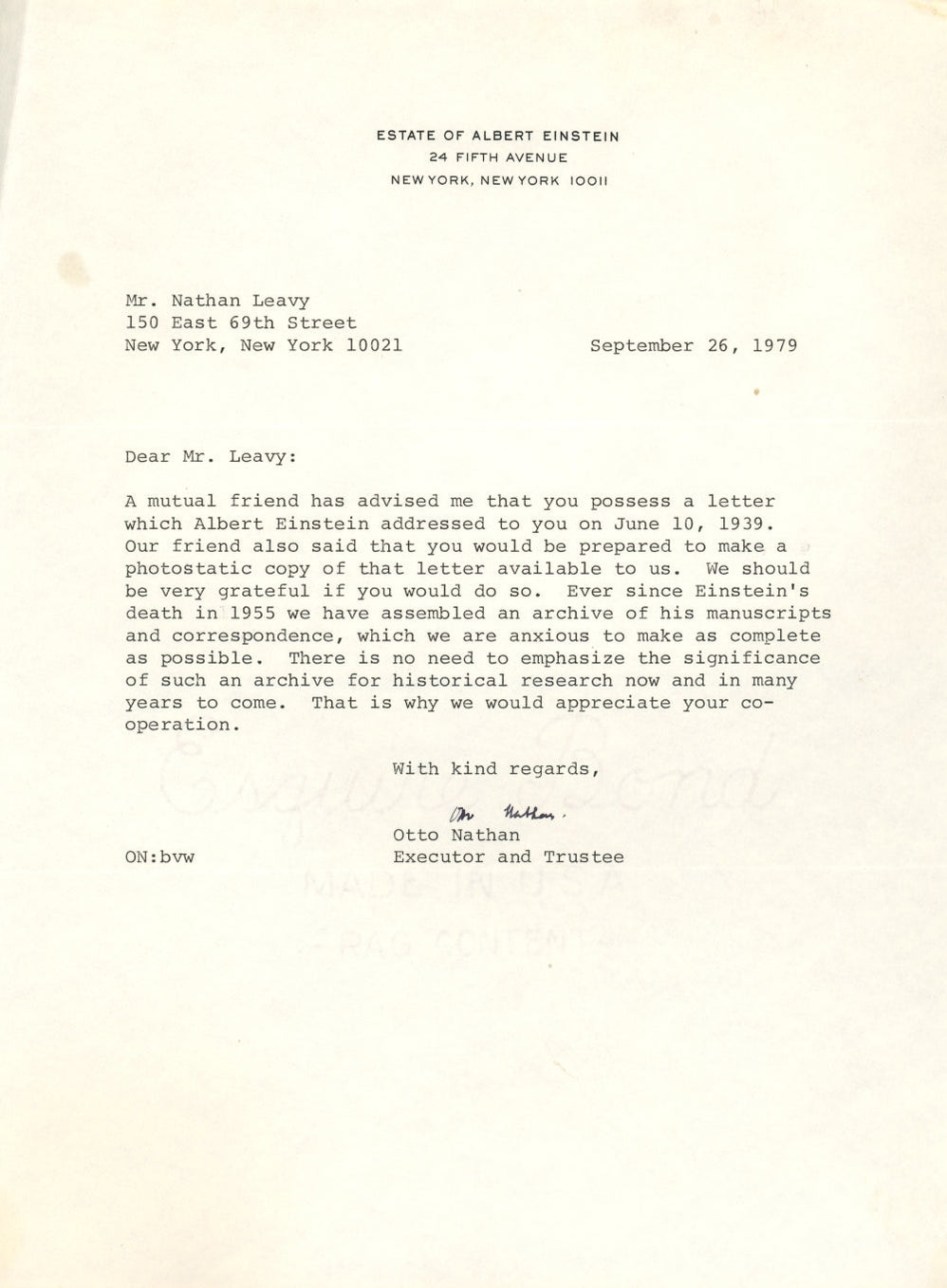 Albert Einstein typed and signed letter — JustCollecting