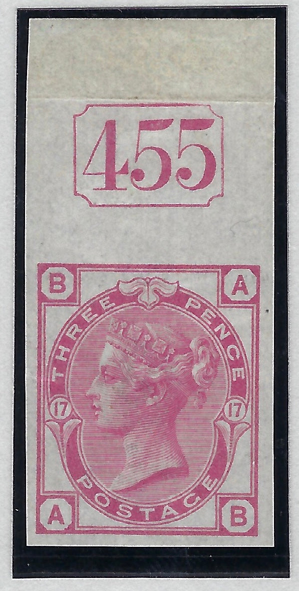 Great Britain 1875 3d Rose plate 17 imprimatur, SG143var