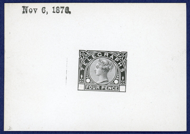 Great Britain 1876 4d Telegraphs die proof, SGT5VAR