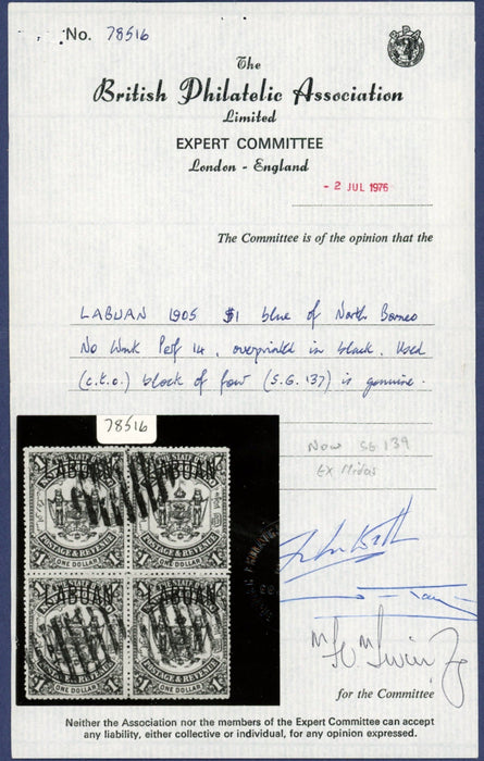 North Borneo Labuan 1904-05 $1 blue, SG139