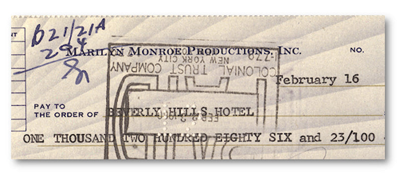 Marilyn Monroe autographed bank cheque