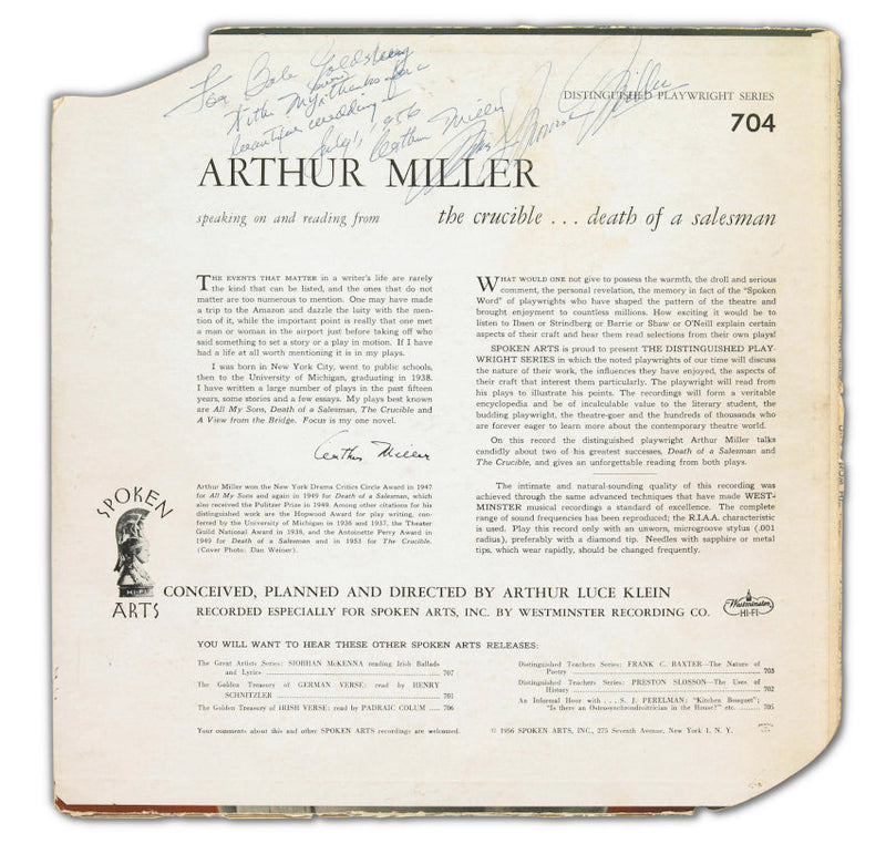 Marilyn Monroe and Arthur Miller signed album sleeve