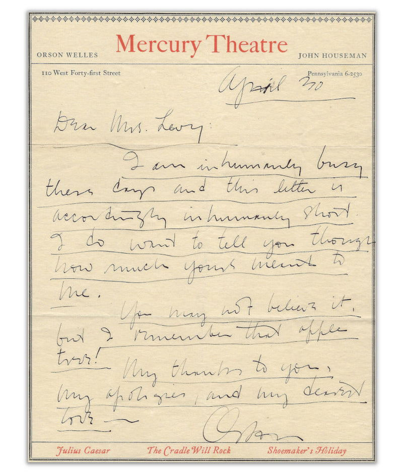 Orson Welles twice-signed handwritten letter
