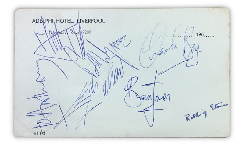 Complete set of 1964 Rolling Stones autographs, including Brian Jones