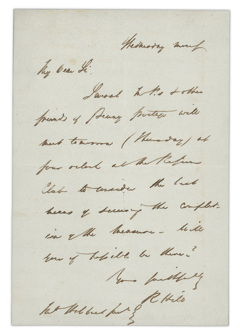 Sir Rowland Hill handwritten signed letter