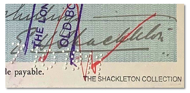 Ernest Shackleton signed bank cheque