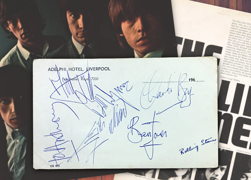 Complete set of 1964 Rolling Stones autographs, including Brian Jones