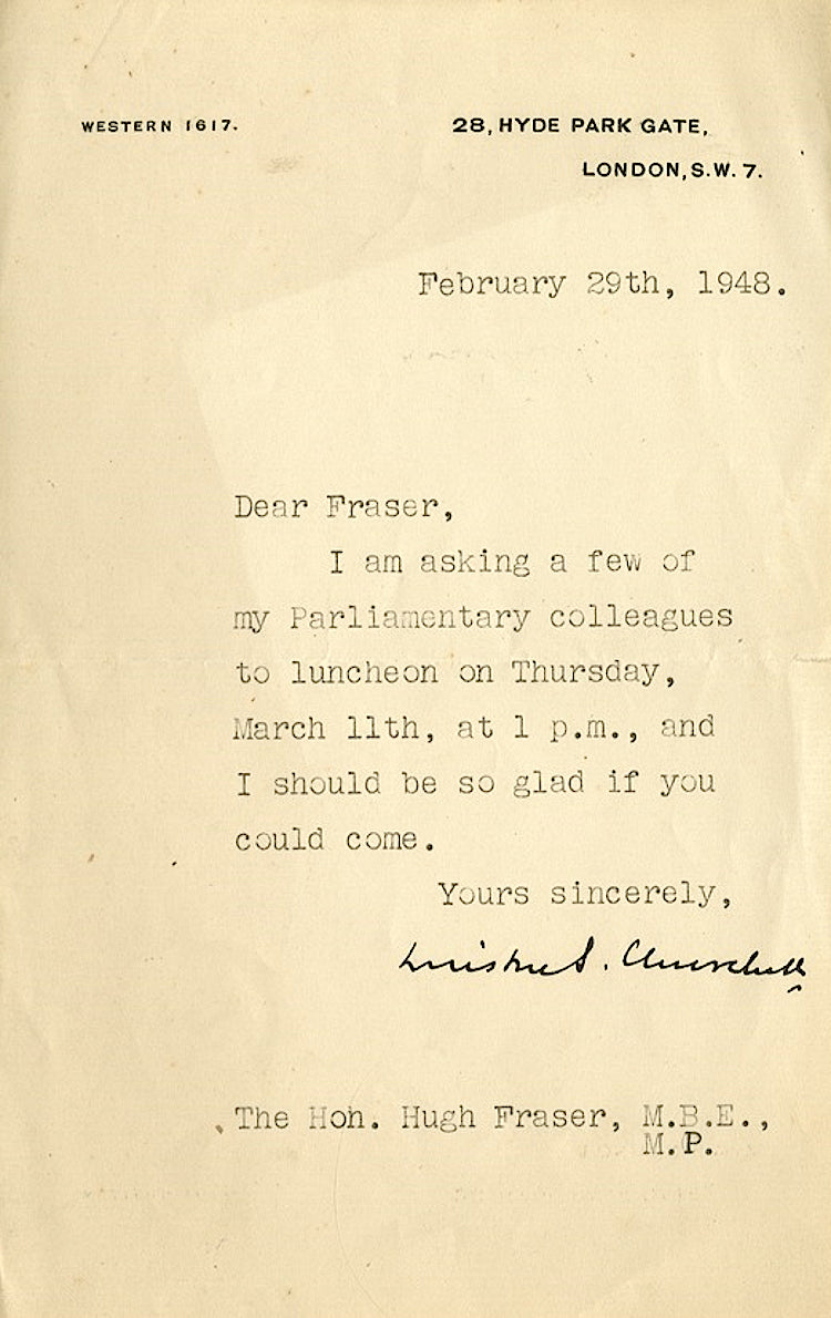 Winston Churchill typed and signed letter