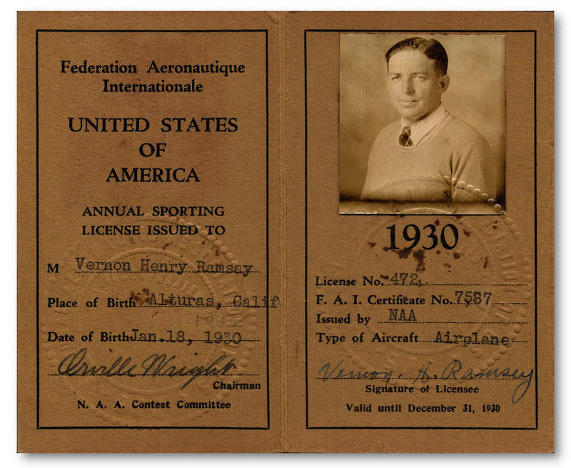 Orville Wright signed pilot license