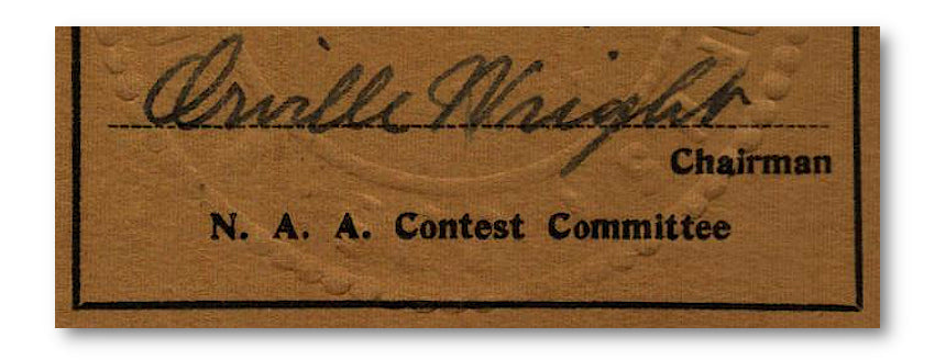 Orville Wright signed pilot license