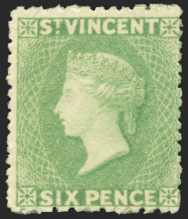 ST VINCENT 1875-78 6d pale green, SG23