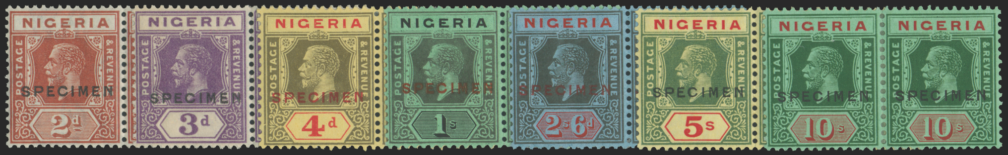 NIGERIA 1921-32 set of seven to 10s Specimens, SG19s/29s