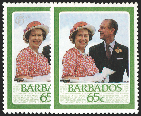 BARBADOS 1986 Queen's 60th birthday 65c error, SG812a