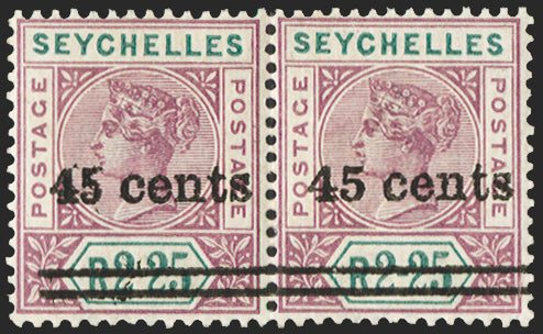SEYCHELLES 1902 45c on 2r25 bright mauve, variety, SG45/a