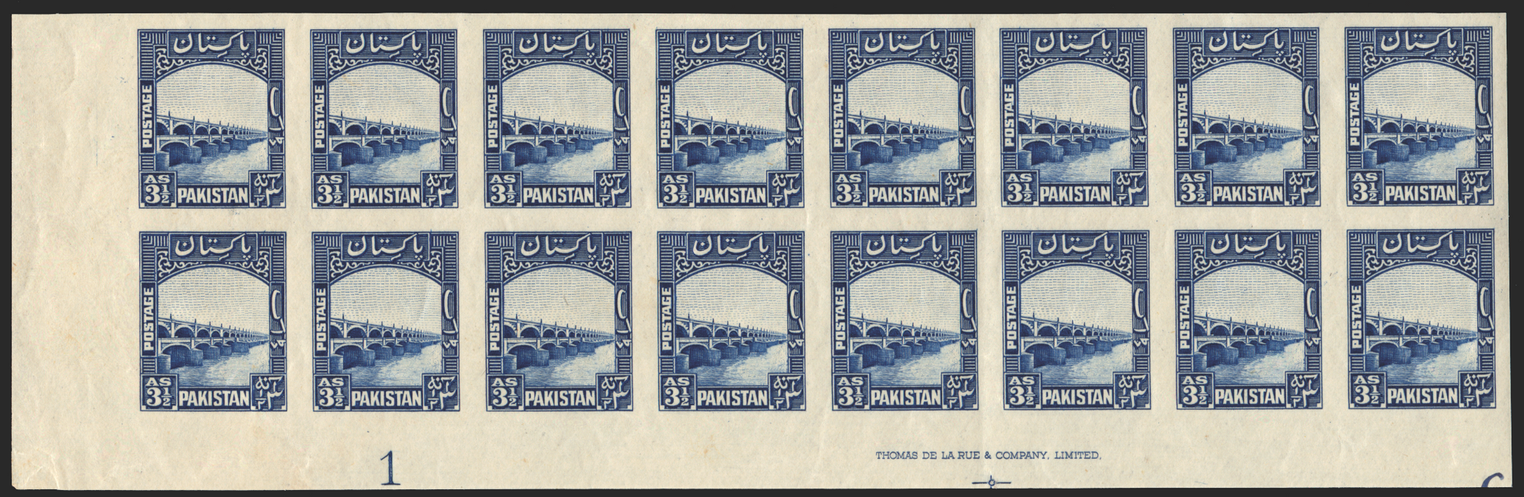 PAKISTAN 1948-56 3½a bright blue 'Lloyds Barrage' Proof, SG32