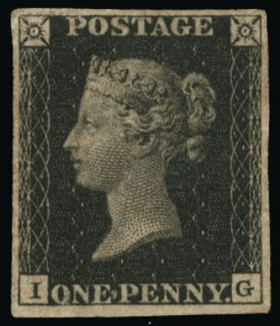 Great Britain 1840 1d Black Plate 9, Unmounted Mint 'Penny Black. SG2