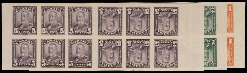 Canada 1928-29 1c orange, 2c green, 5c violet, SG275/9var