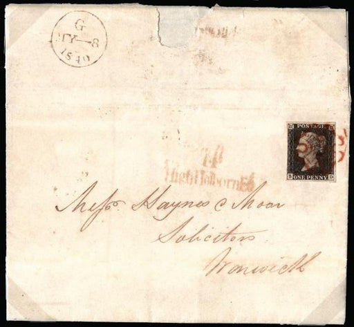 Great Britain 1840 1d intense black, Plate 1a SG1.
