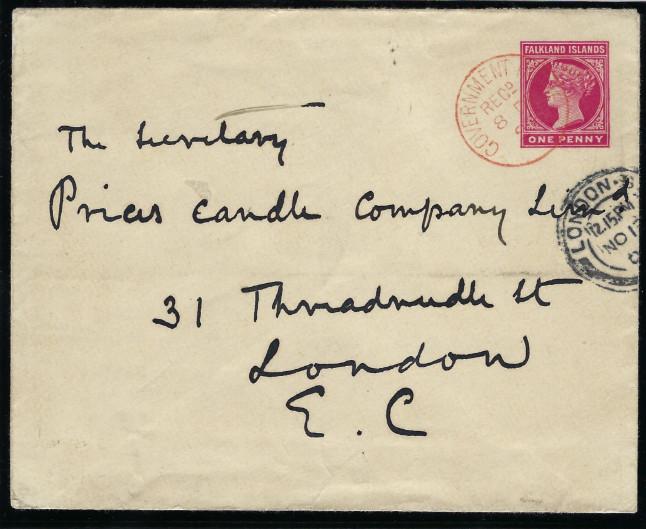 Falkland Islands 1900 (Oct) 1d carmine postal stationery envelope