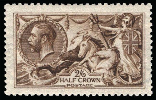 Great Britain 1915 2s6d yellow brown "Seahorses" (watermark reversed), SG406wj