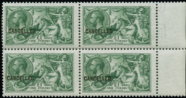 Great Britain 1914 King George V (Dec) £1 yellowish-green. SG403var
