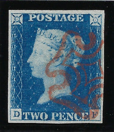 Great Britain 1840 2d blue, plate 1 SG5