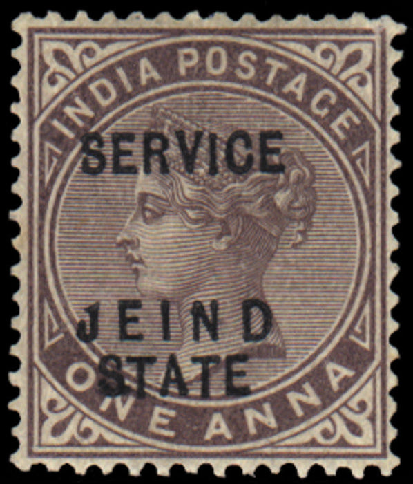 Indian Convention State Jind OFFICIAL 1886-1902 1a brown-purple, error 'JEIND', SGO13