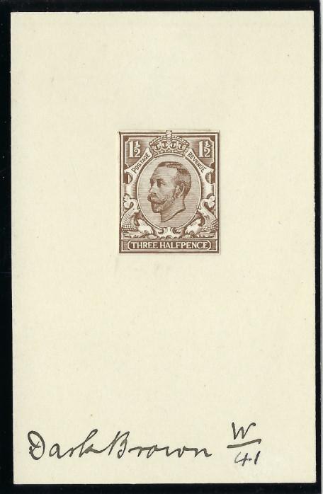 Great Britain 1911 King George V 3d engravers sketch die for unissued value (die 2 head).