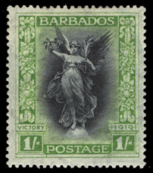 Barbados 1920-21 'Victory' 1s black and bright green, SG209a
