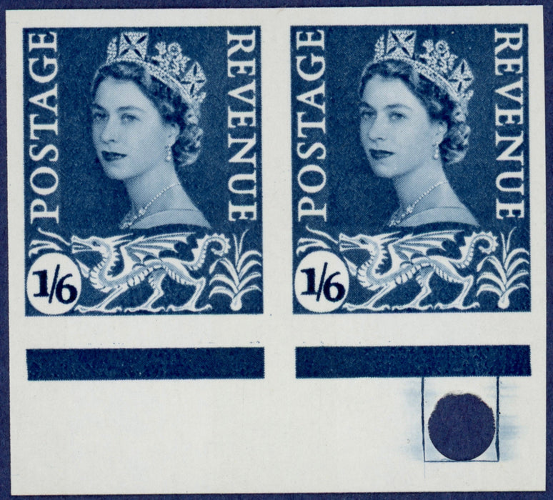 Great Britain 1s6d grey-blue (Wales no watermarked chalky paper) imprimaturs, SGW12var
