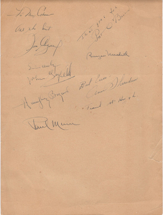 Warner Brothers menu signed by eight actors (including Humphrey Bogart and James Cagney)