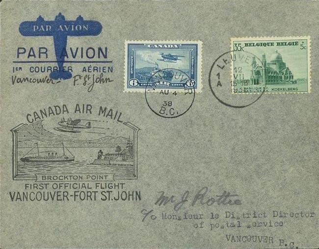 Canada 1938: Airmail first flights Canada/Belgium SG371