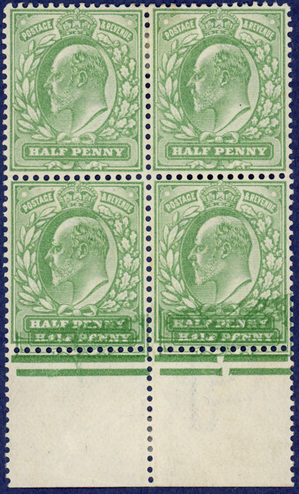 Great Britain 1909 ½d yellow green, SG218b var