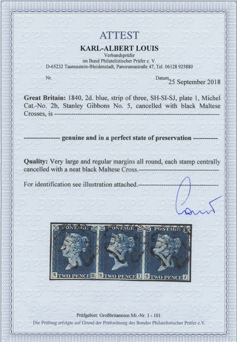Great Britain 1840 2d blue, plate 1, SG5