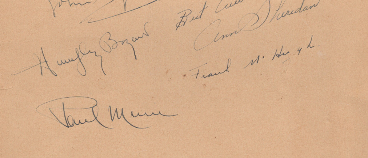 Warner Brothers menu signed by eight actors (including Humphrey Bogart and James Cagney)
