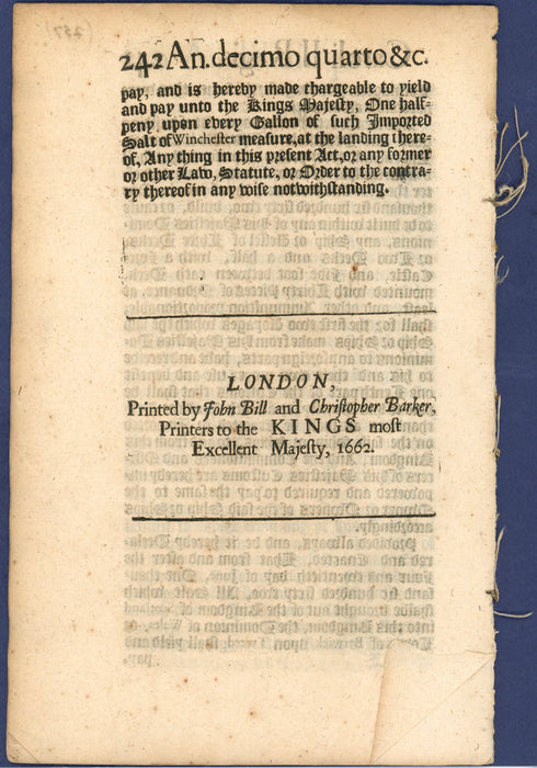 Act for Preventing Frauds and Abuses in His Majesty's Customs 1662