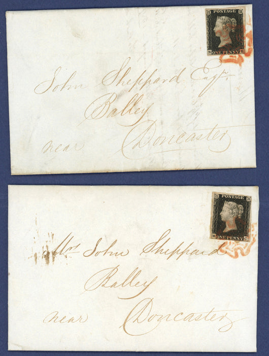 Great Britain 1840 1d black plate 1b and plate 7 two matching covers