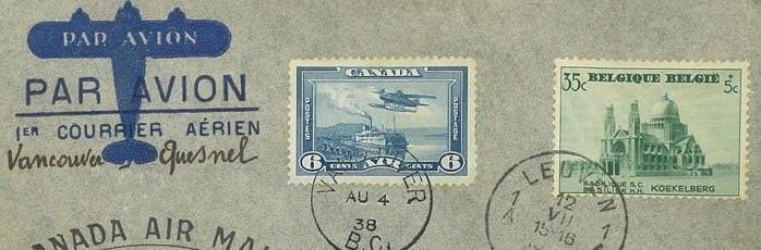 Canada 1938: Airmail first flights Canada/Belgium SG371