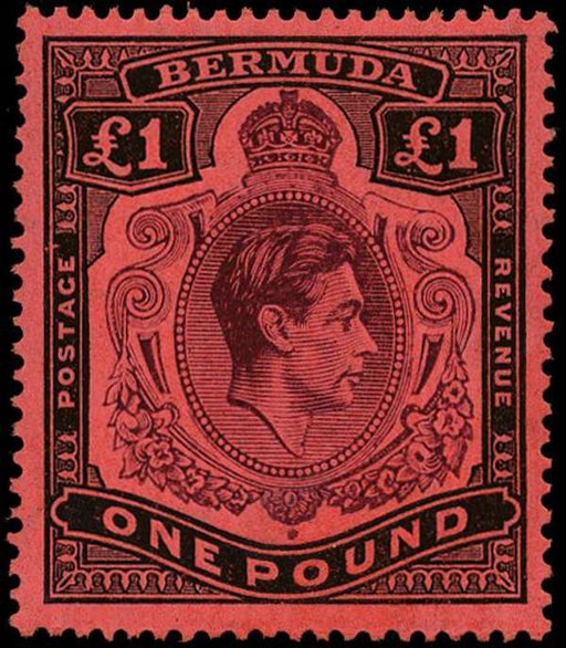 Bermuda 1943 (Mar) £1 purple and black/red, SG121cb