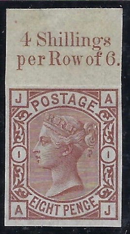 Great Britain 1876 8d Purple Plate 1. (Watermark inverted)  SG156var