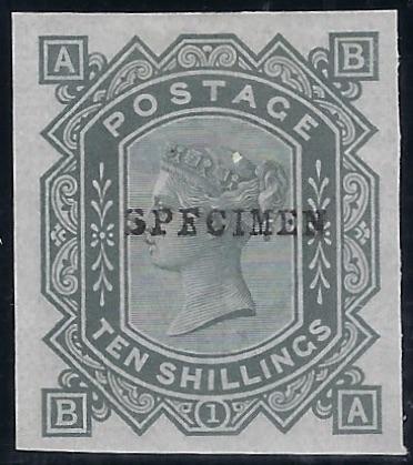 Great Britain 1883 10s Grey green Plate 1 (Watermark Anchor, blued paper) SG131var PL1