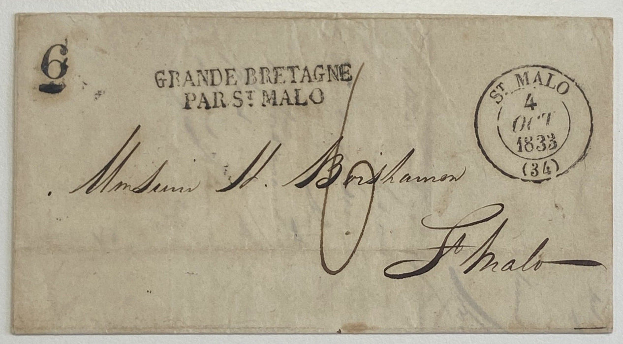 Great Britain 1833 Cover from Jersey to St Malo