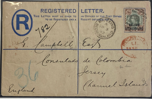 Mafeking 1892 Registered Postal Stationery Envelope to Jersey