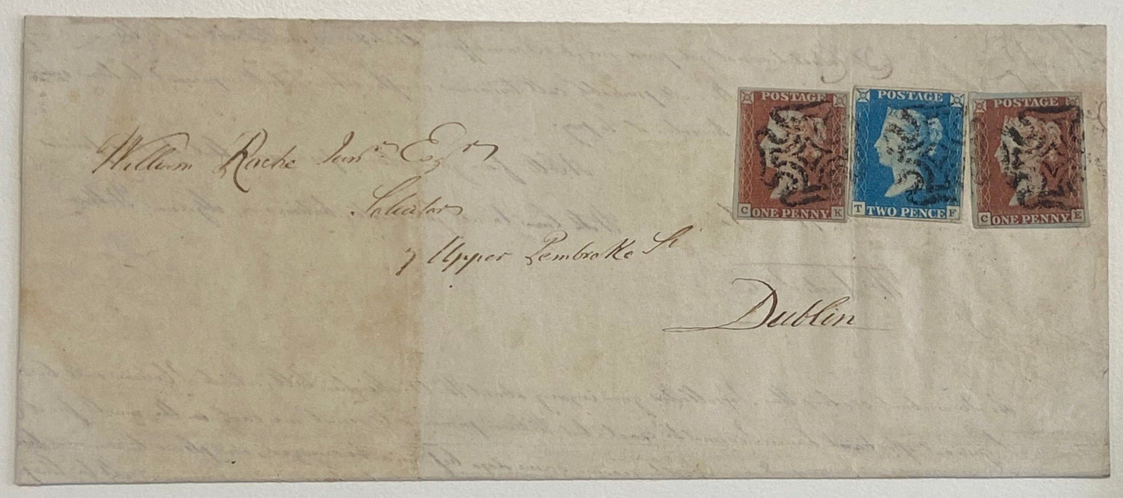 Great Britain 1840 2d blue combination usage with 1841 1d red-brown